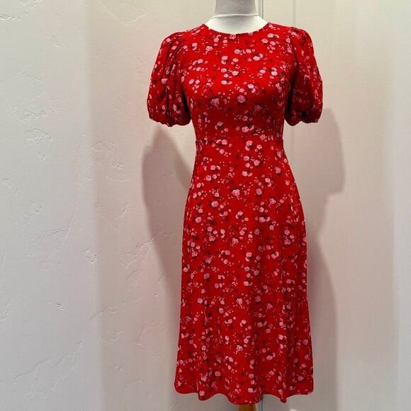 Old Navy Midi Puff Sleeve Dress in Red Floral - Picture 3 of 8